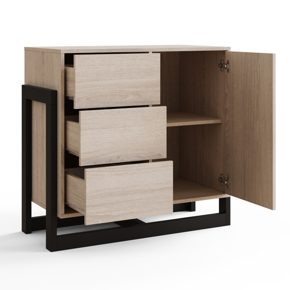 Terrell Wooden Sideboard With 1 Door 3 Drawers In Oak
