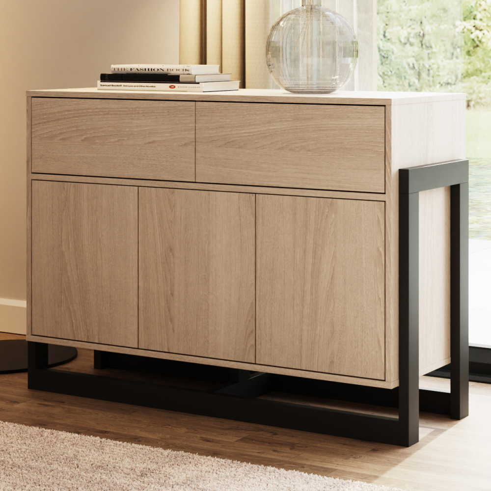 Terrell Wooden Sideboard With 3 Doors 2 Drawers In Oak