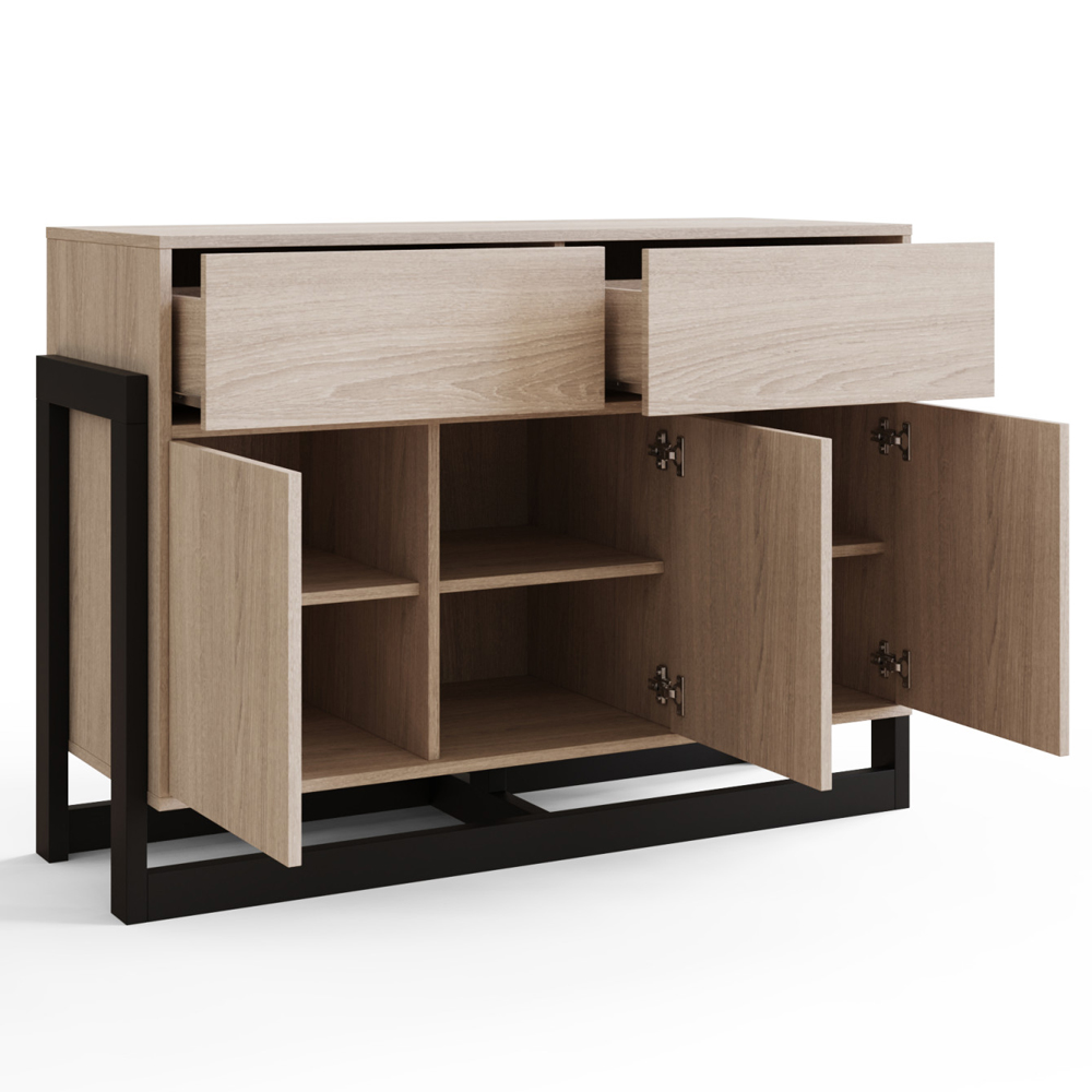 Terrell Wooden Sideboard With 3 Doors 2 Drawers In Oak