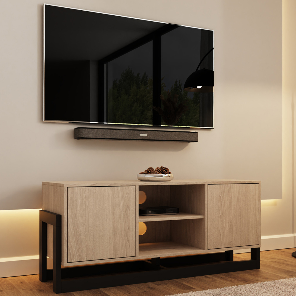 Terrell Wooden TV Stand With 2 Doors In Oak
