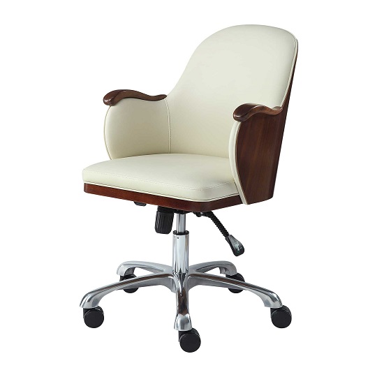 Terrence Faux Leather Office Chair In Cream And Walnut Finish_2