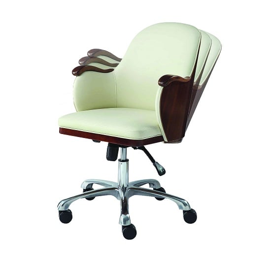 Terrence Faux Leather Office Chair In Cream And Walnut Finish_3