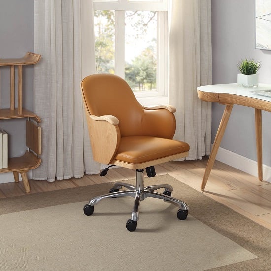 Terrence Tan Faux Leather Home And Office Chair In Oak_1