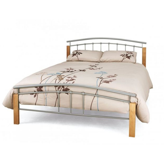 Read more about Tertas metal king size bed in silver with beech posts