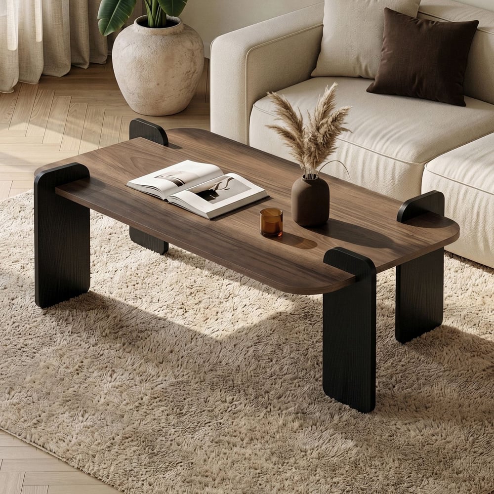 Tervan Rectangular Wooden Coffee Table in Black and Walnut