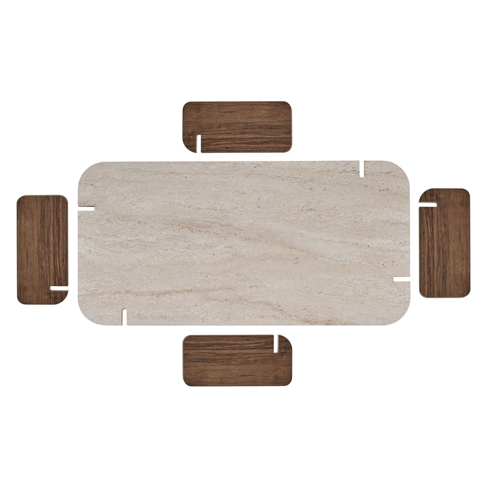 Tervan Rectangular Wooden Coffee Table in Travertine Marble Effect and Walnut