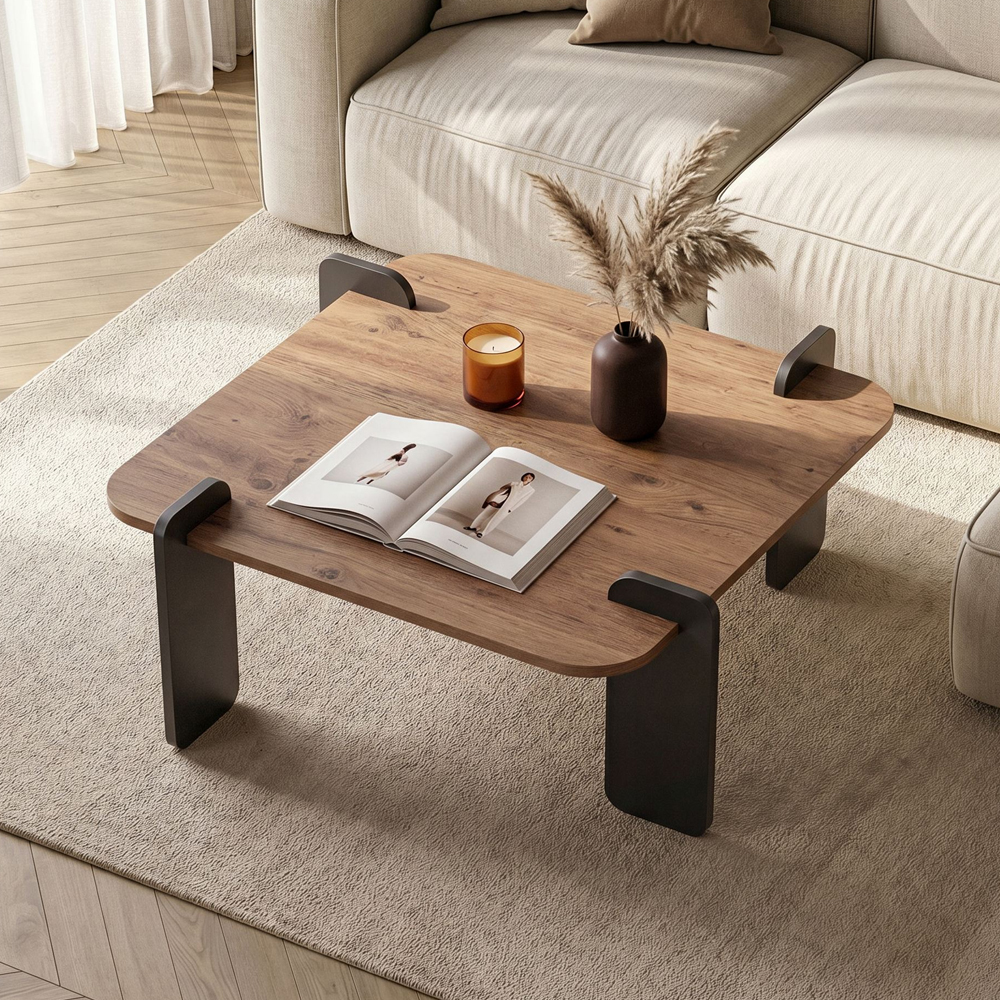 Albury Square Wooden Coffee Table in Atlantic Pine and Anthracite