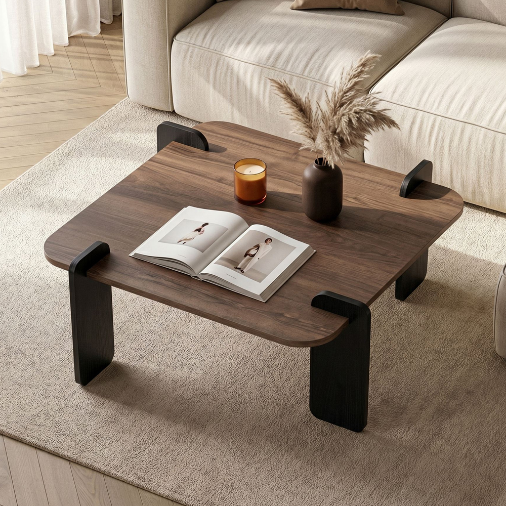 Albury Square Wooden Coffee Table in Black and Walnut