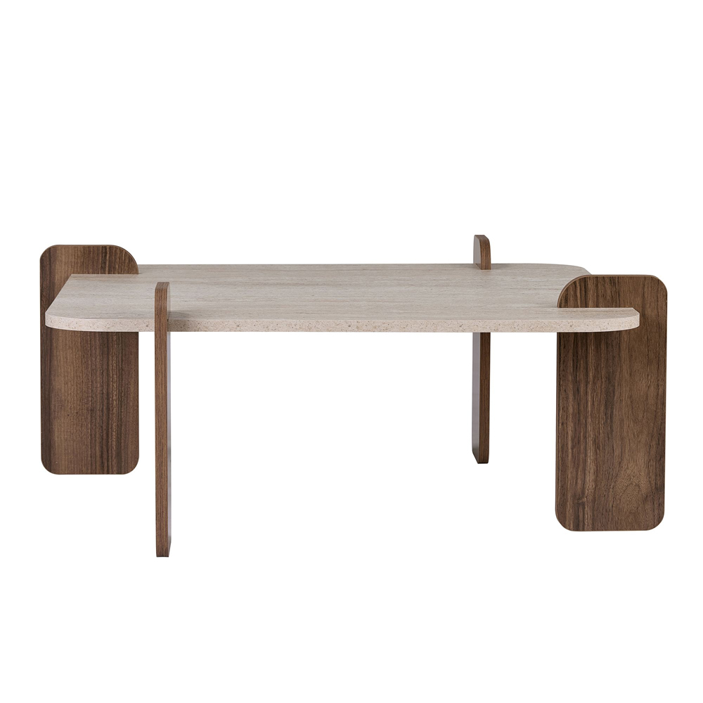Albury Square Wooden Coffee Table in Travertine Marble Effect and Walnut