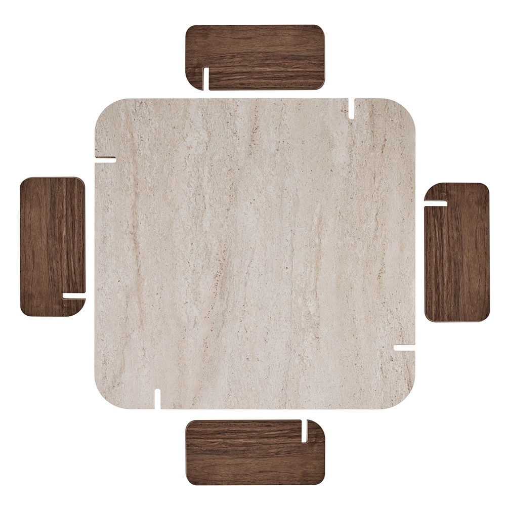 Albury Square Wooden Coffee Table in Travertine Marble Effect and Walnut