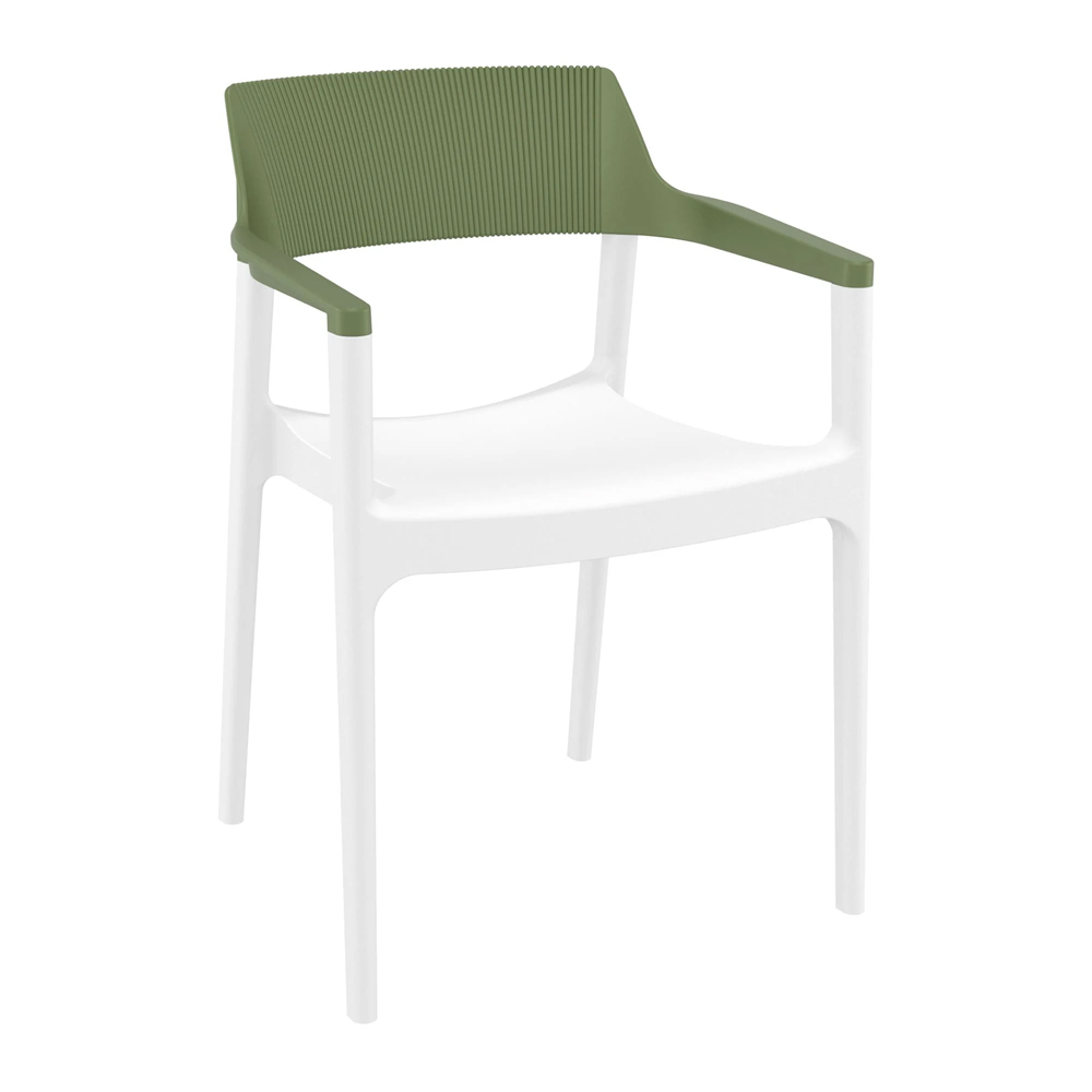 Tervel Polypropylene Stacking Armchair in White and Olive Green
