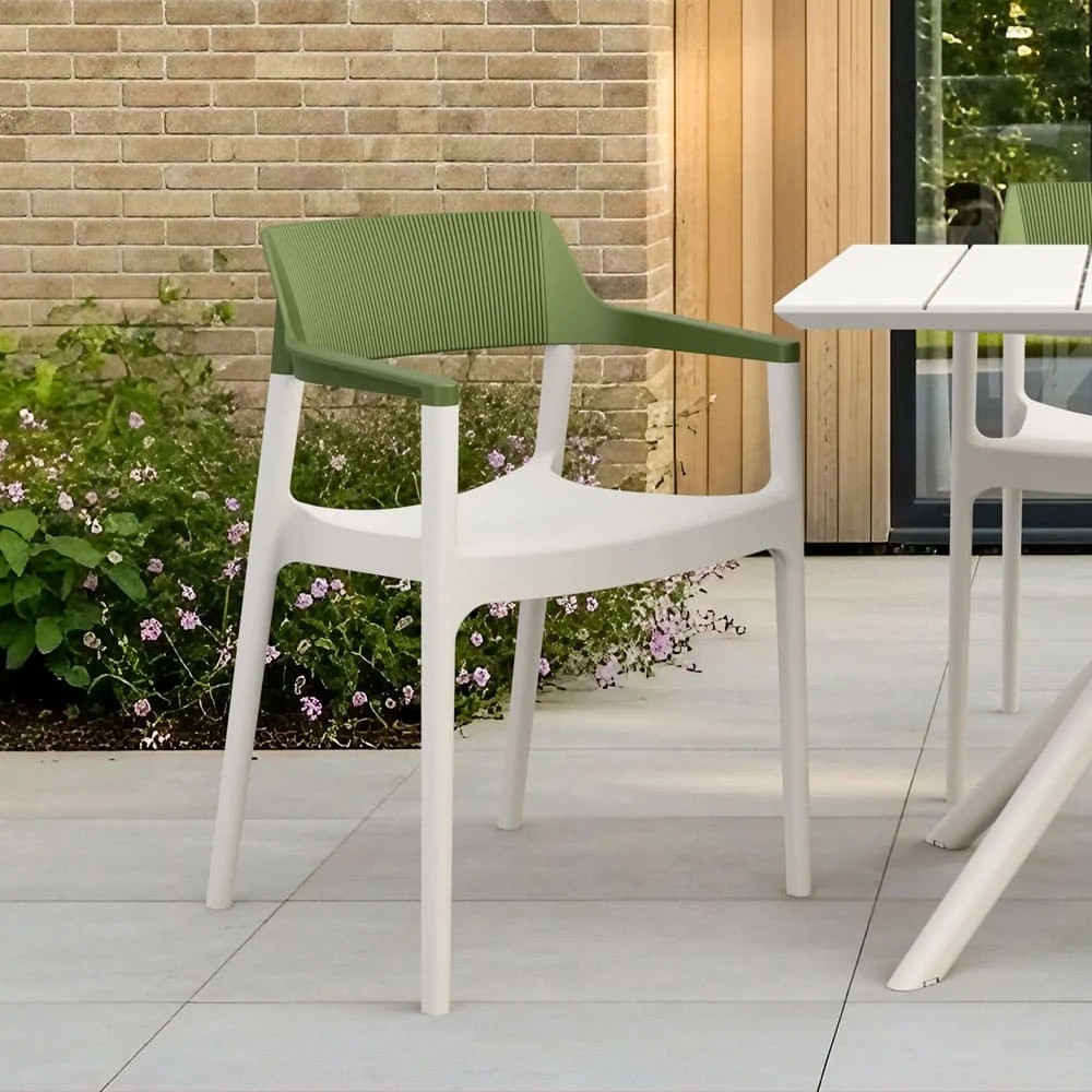 Tervel Polypropylene Stacking Armchair in White and Olive Green