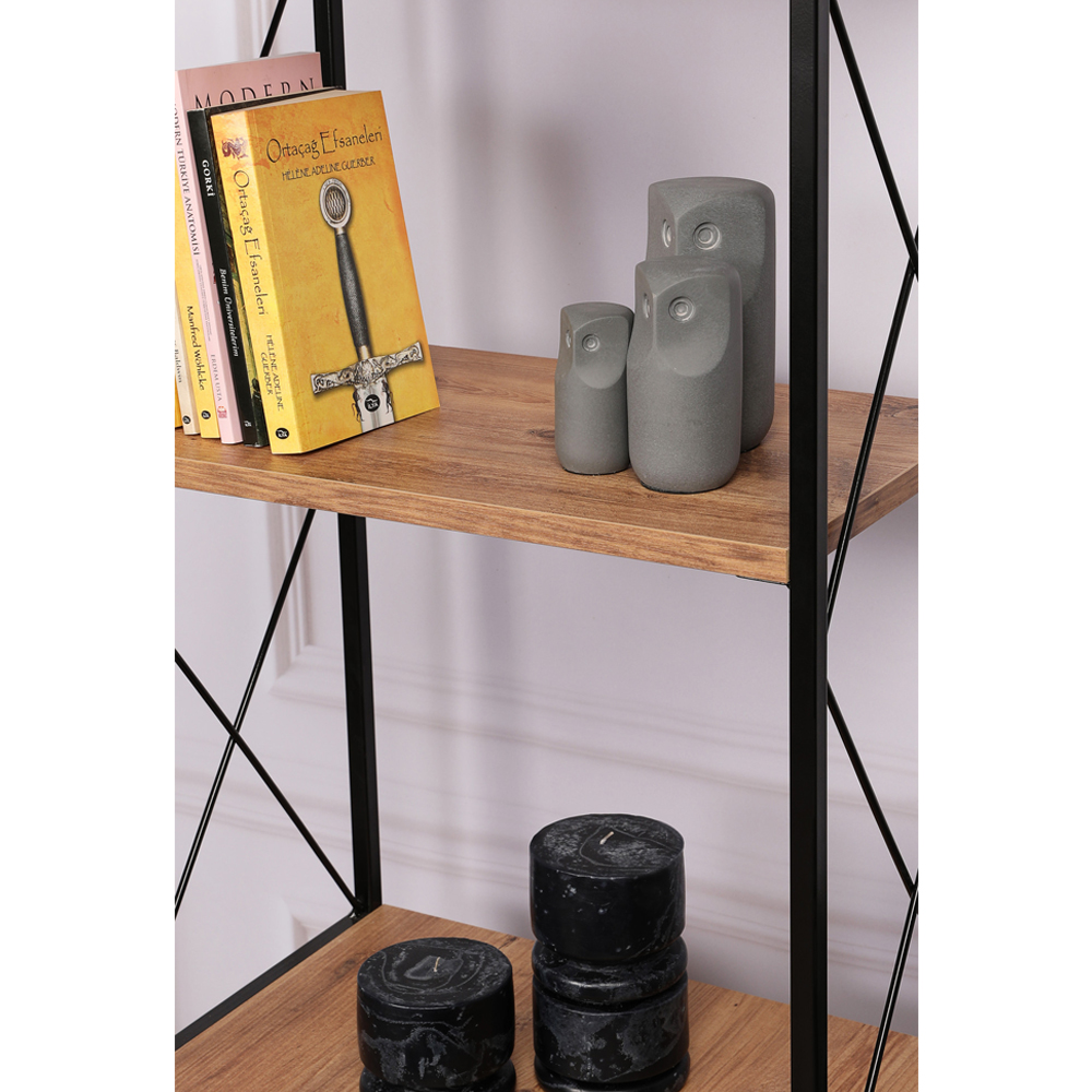 Tervio Wooden Bookcase with Black Metal Frame in Pine