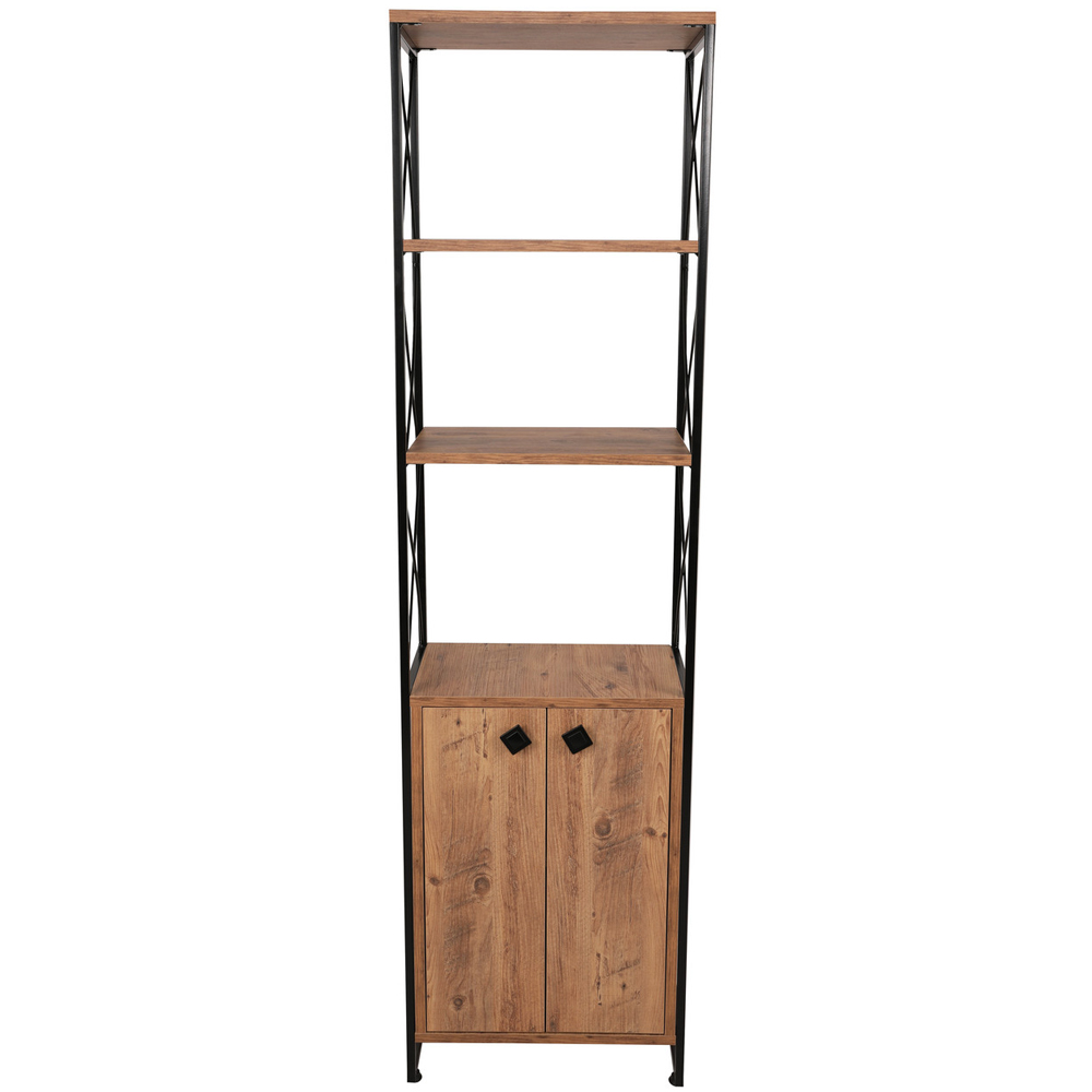 Tervio Wooden Bookcase with Black Metal Frame in Pine