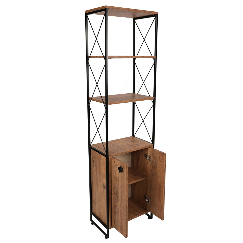 Tervio Wooden Bookcase with Black Metal Frame in Pine