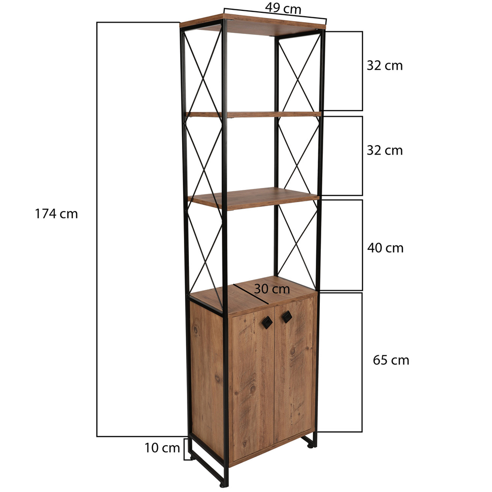 Tervio Wooden Bookcase with Black Metal Frame in Pine
