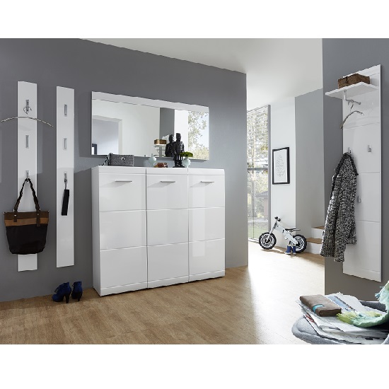 Adrian Large Shoe Cabinet In White Gloss Fronts With 3 Doors