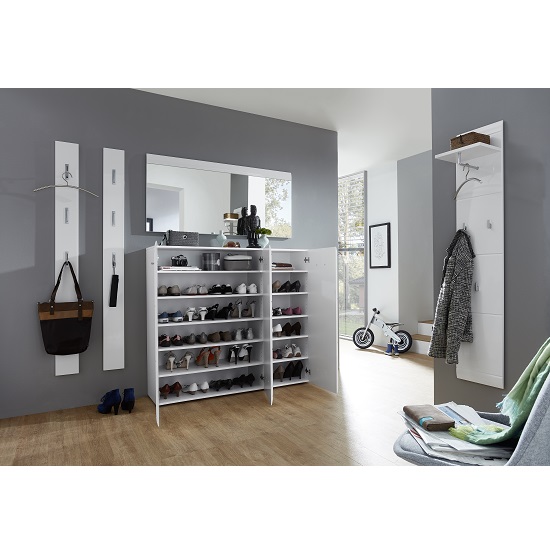 Adrian Large Shoe Cabinet In White Gloss Fronts With 3 Doors