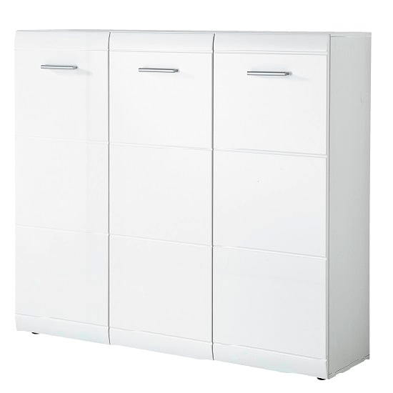 Photo of Adrian large shoe cabinet in white gloss fronts with 3 doors