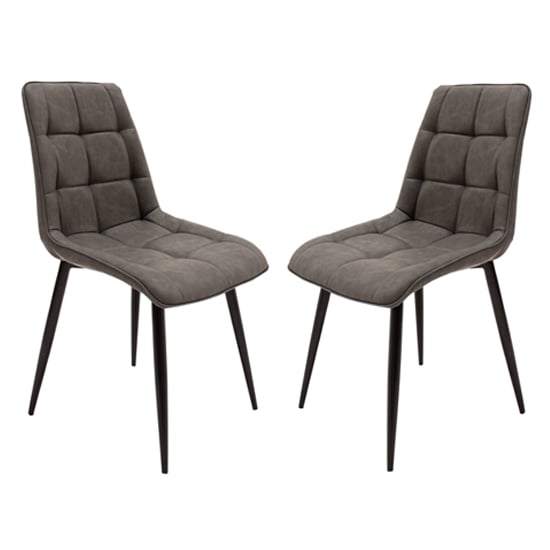 Tessa Grey PU Leather Dining Chairs With Metal Legs In Pair