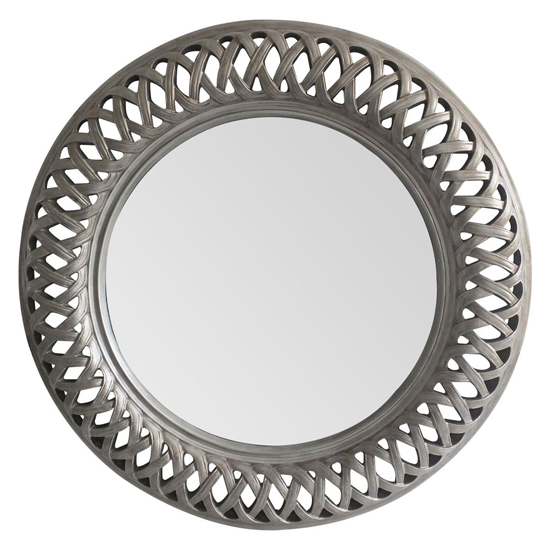 Read more about Tesserae round wall bedroom mirror in antique silver frame