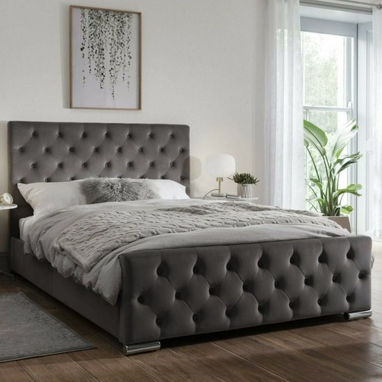 Tetbury Plush Velvet Upholstered Double Bed In Mustard FiF