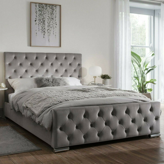 Tetbury Plush Velvet Upholstered King Size Bed In Silver FiF
