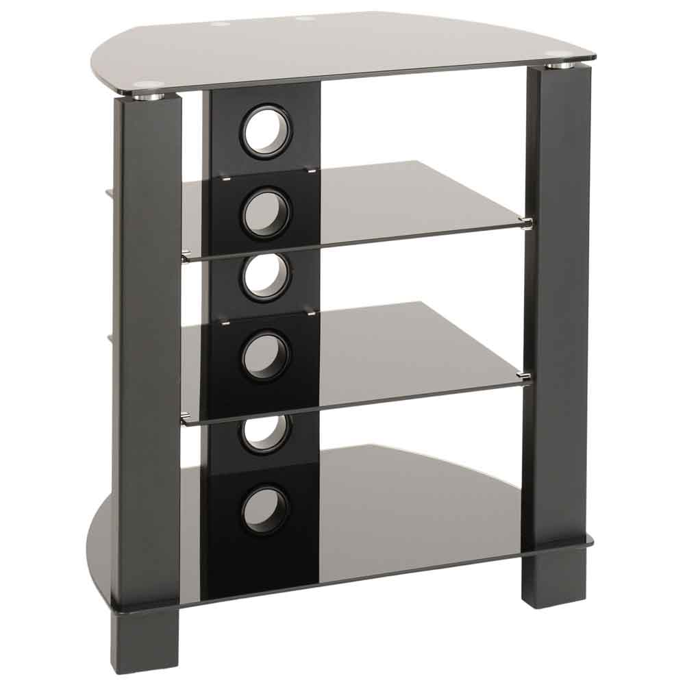 Tetonia Metal Hifi Wooden TV Stand With 4 Glass Shelves - Black