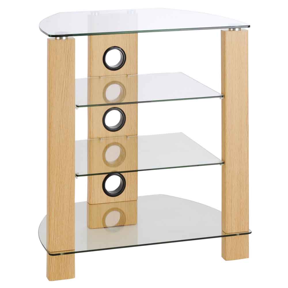 Tetonia Metal Hifi Wooden TV Stand With 4 Glass Shelves - Oak