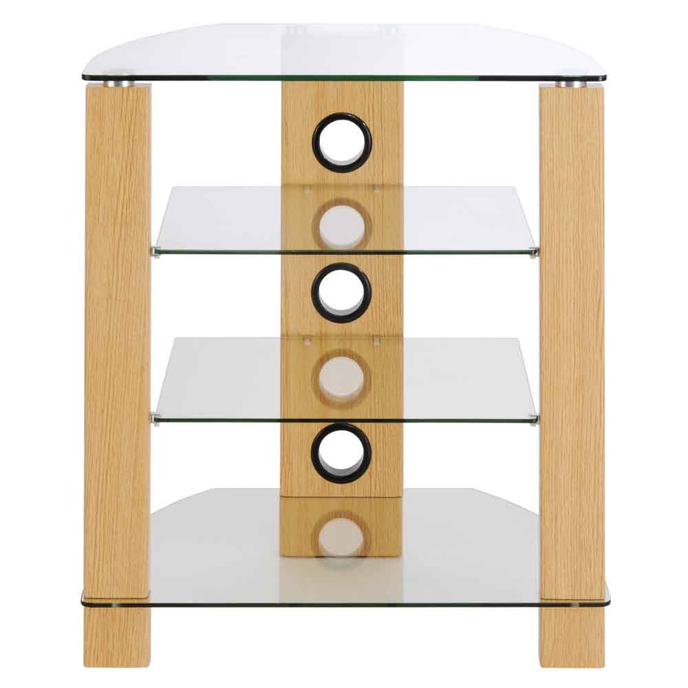 Tetonia Metal Hifi Wooden TV Stand With 4 Glass Shelves - Oak