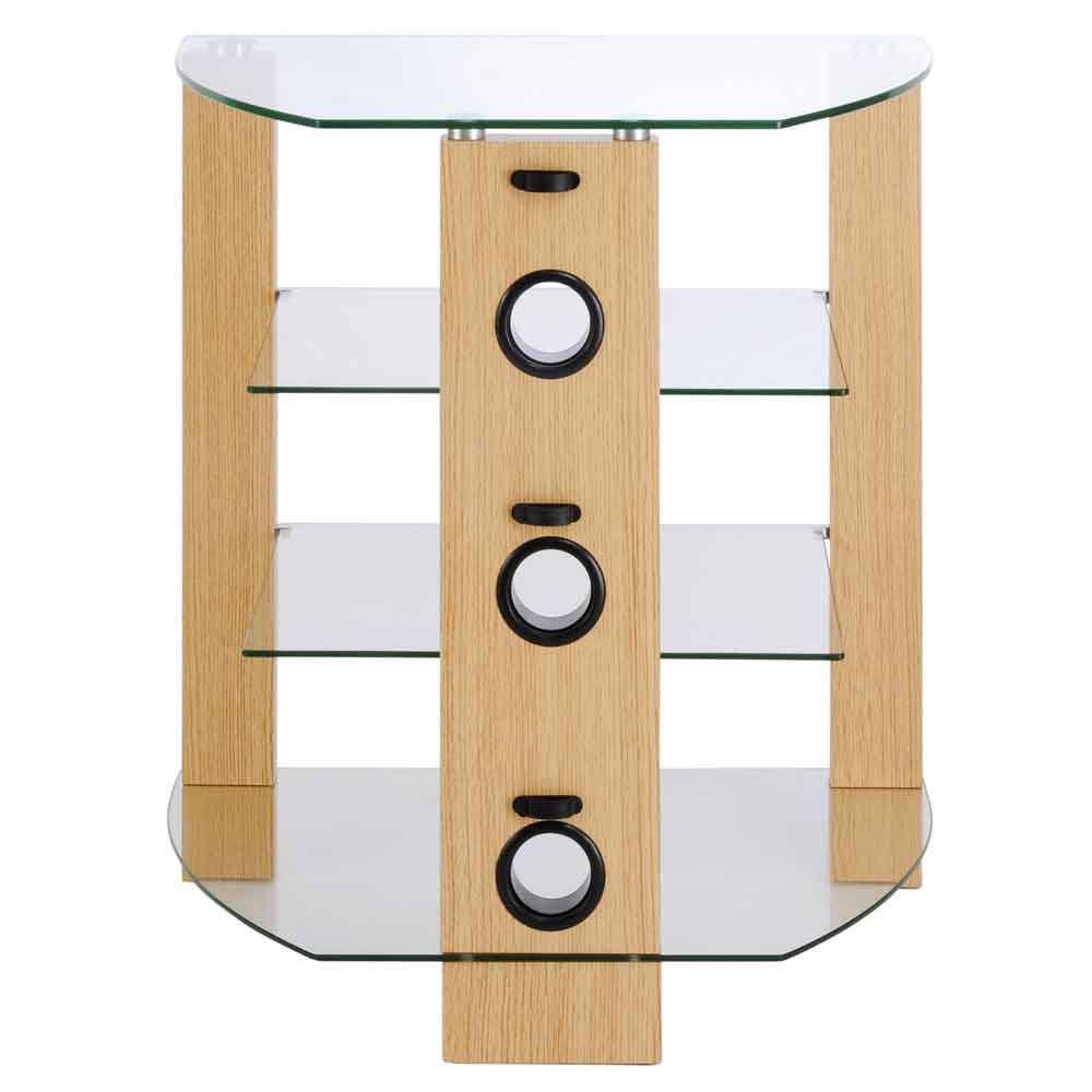 Tetonia Metal Hifi Wooden TV Stand With 4 Glass Shelves - Oak