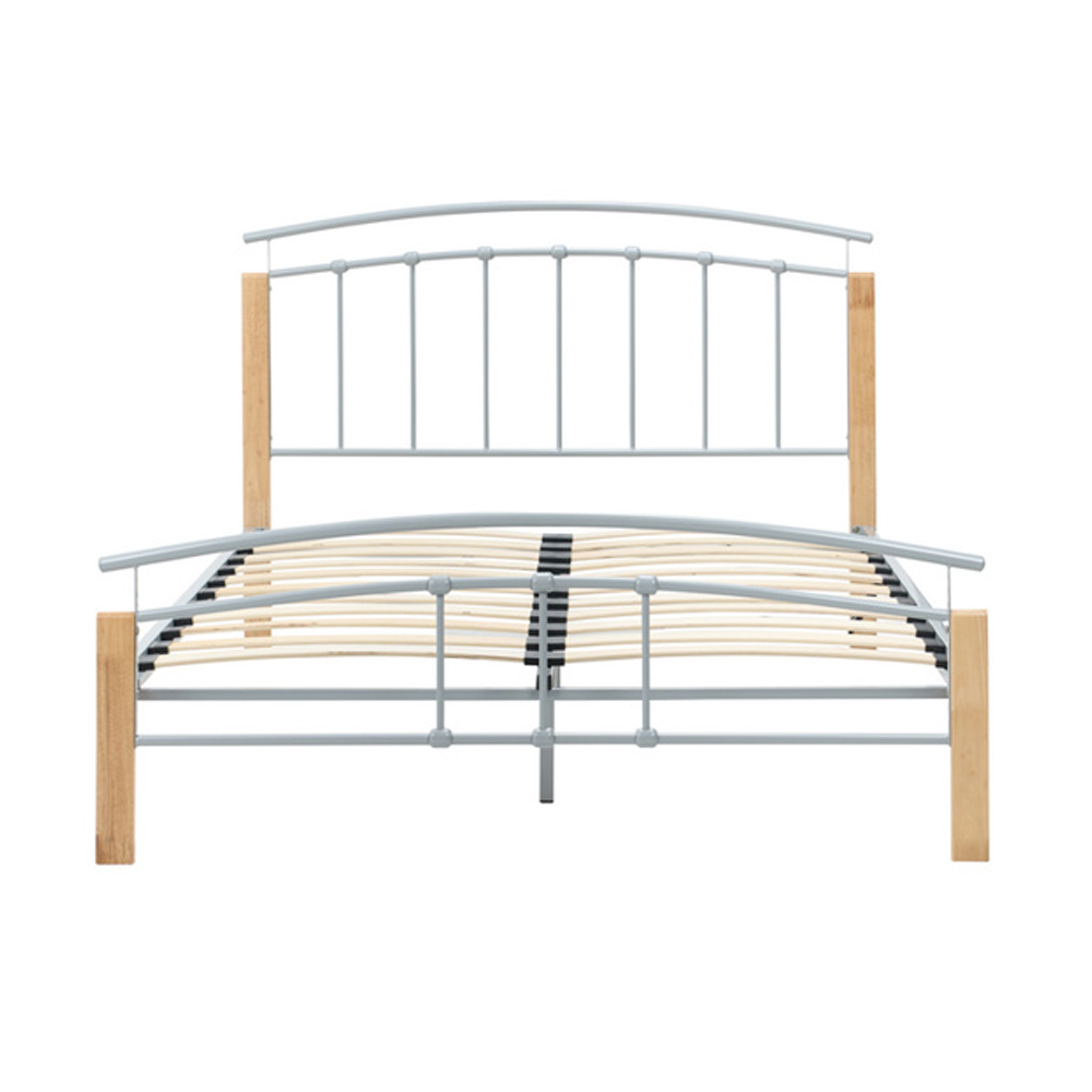Tetra Metal King Size Bed In Beech And Silver