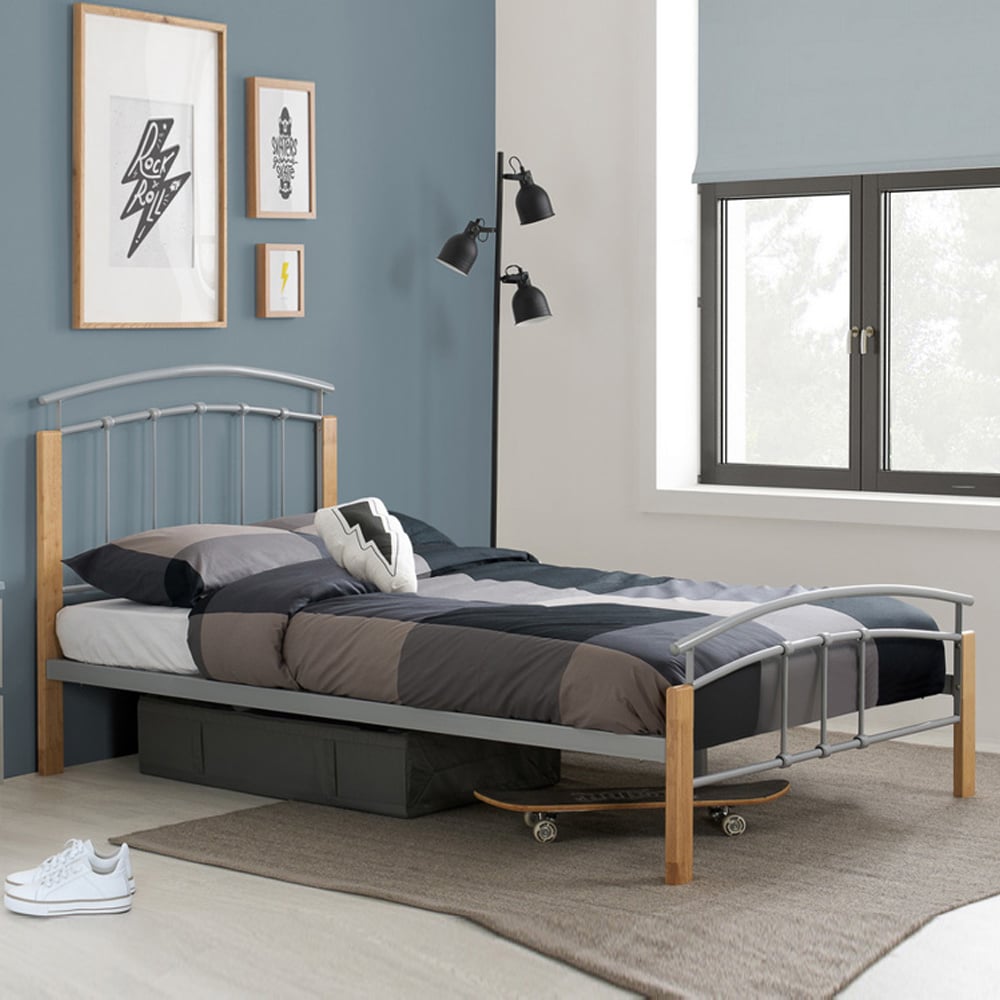 Tetra Metal Single Bed In Beech And Silver