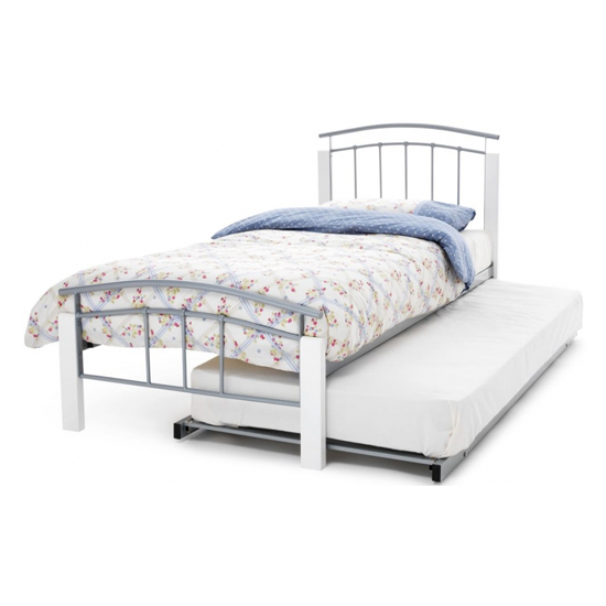 Tetras Metal Single Bed With Guest Bed In Silver With White Post_2