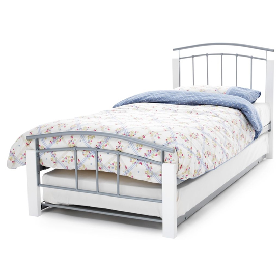 Tetras Metal Single Bed With Guest Bed In Silver With White Post_1