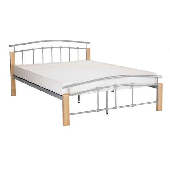 Tetras Metal Single Bed In Silver With Beech Posts