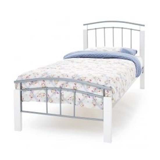 Tetras Metal Single Bed In Silver With White Posts