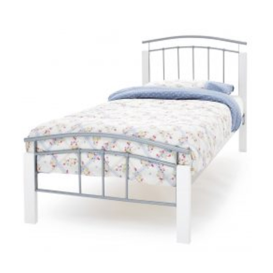 Read more about Tetras metal single bed in silver with white posts