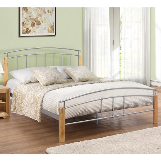 Tetras Steel King Size Bed In Beech And Silver_1