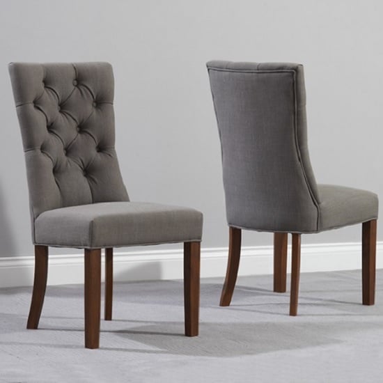 Tetras Grey Fabric Dining Chairs With Dark Oak Legs In A Pair