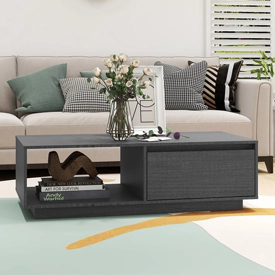 Read more about Tevie solid pinewood coffee table with 1 door in grey
