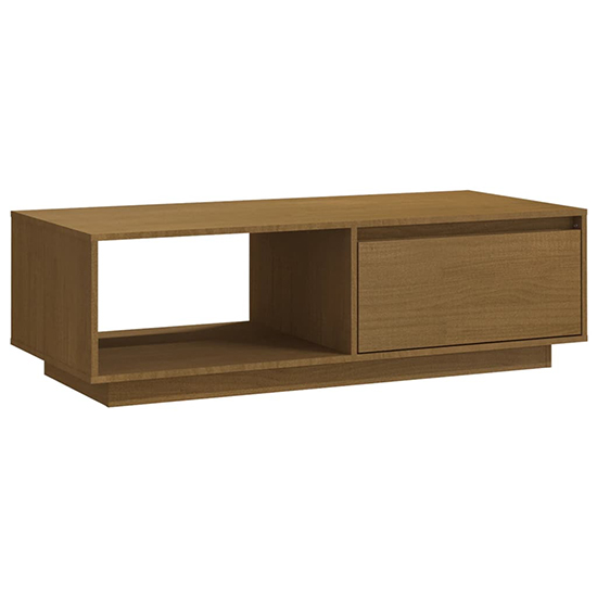 Tevie Solid Pinewood Coffee Table With 1 Door In Honey Brown