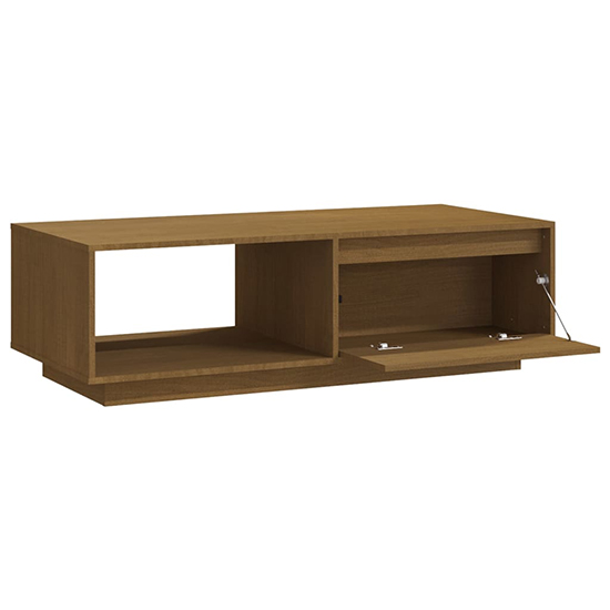 Tevie Solid Pinewood Coffee Table With 1 Door In Honey Brown