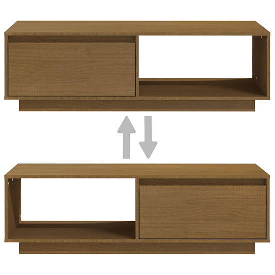 Tevie Solid Pinewood Coffee Table With 1 Door In Honey Brown