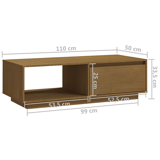 Tevie Solid Pinewood Coffee Table With 1 Door In Honey Brown