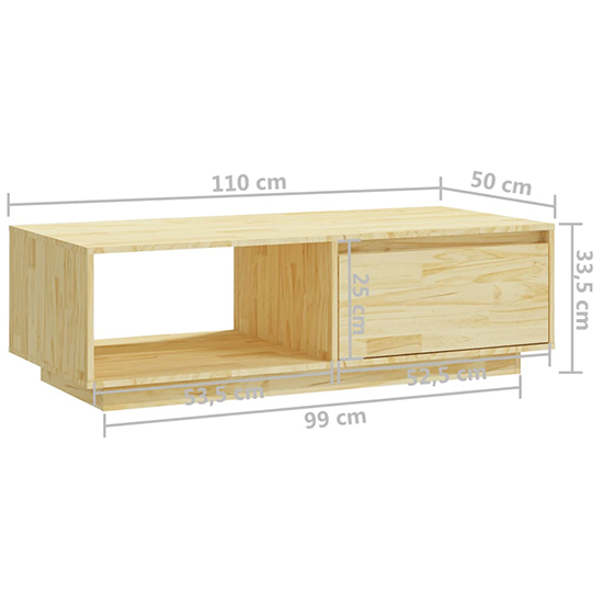Tevie Solid Pinewood Coffee Table With 1 Door In Natural