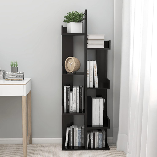 Tevin High Gloss Bookshelf With 8 Compartments In Black_2
