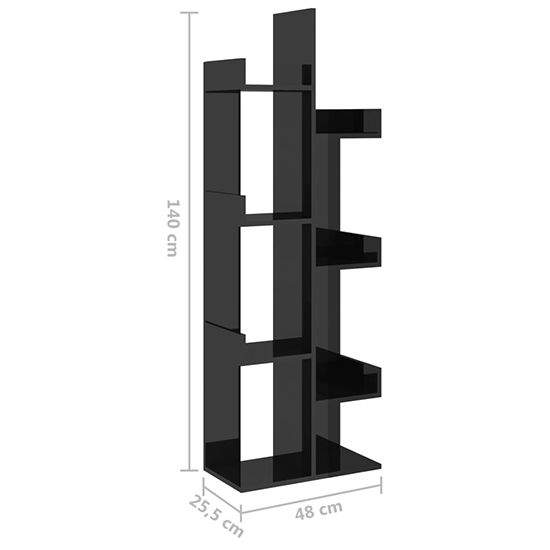 Tevin High Gloss Bookshelf With 8 Compartments In Black_5