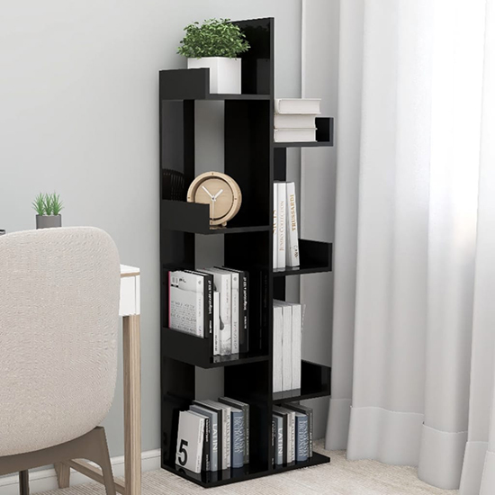 Tevin High Gloss Bookshelf With 8 Compartments In Black_1