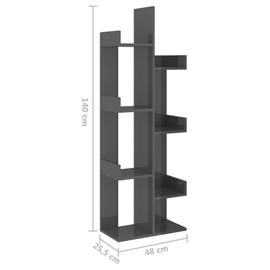 Tevin High Gloss Bookshelf With 8 Compartments In Grey_5